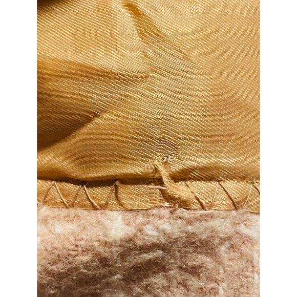 Faribo Wool Satin Vintage Beige Checkered Blanket 88.5" Faribault Fluff Loom - Picture 6 of 16